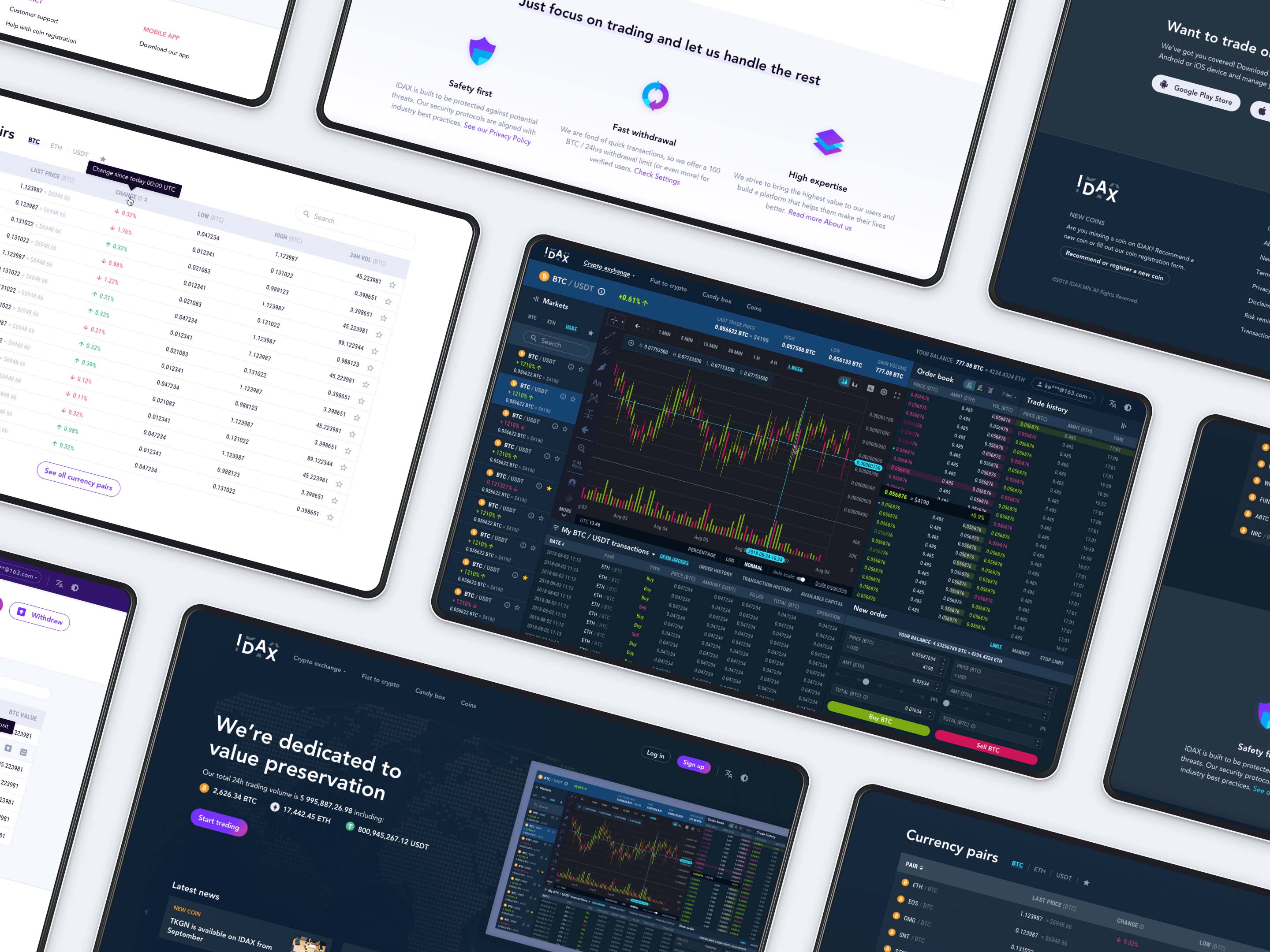 Pages of the redesigned Idax.pro website in tablet and desktop mockups