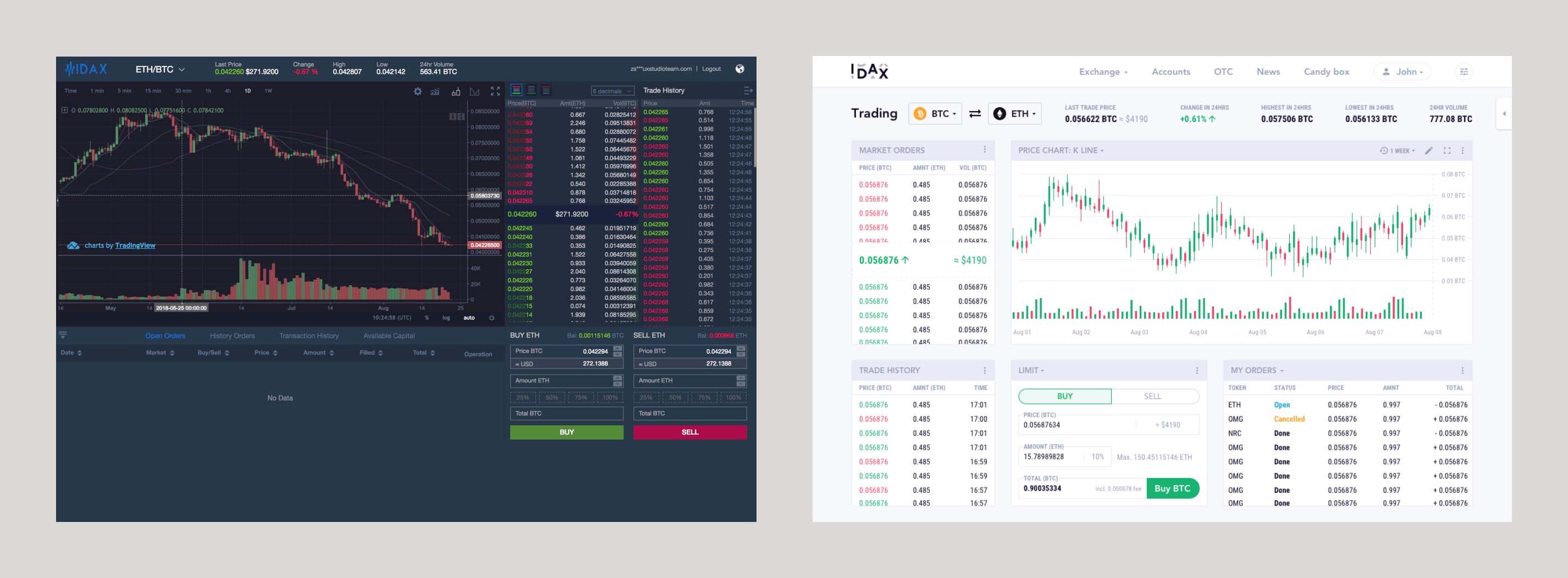 Two screens, the initial feels crowded, our first iteration is airy with well-defined sections.